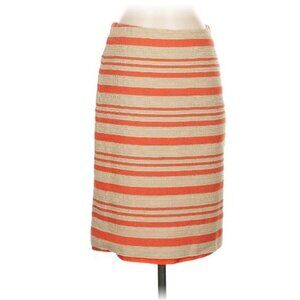 Talbots Linen Blend Striped Skirt Size 8P Petite Orange Tan Lined Back Zip